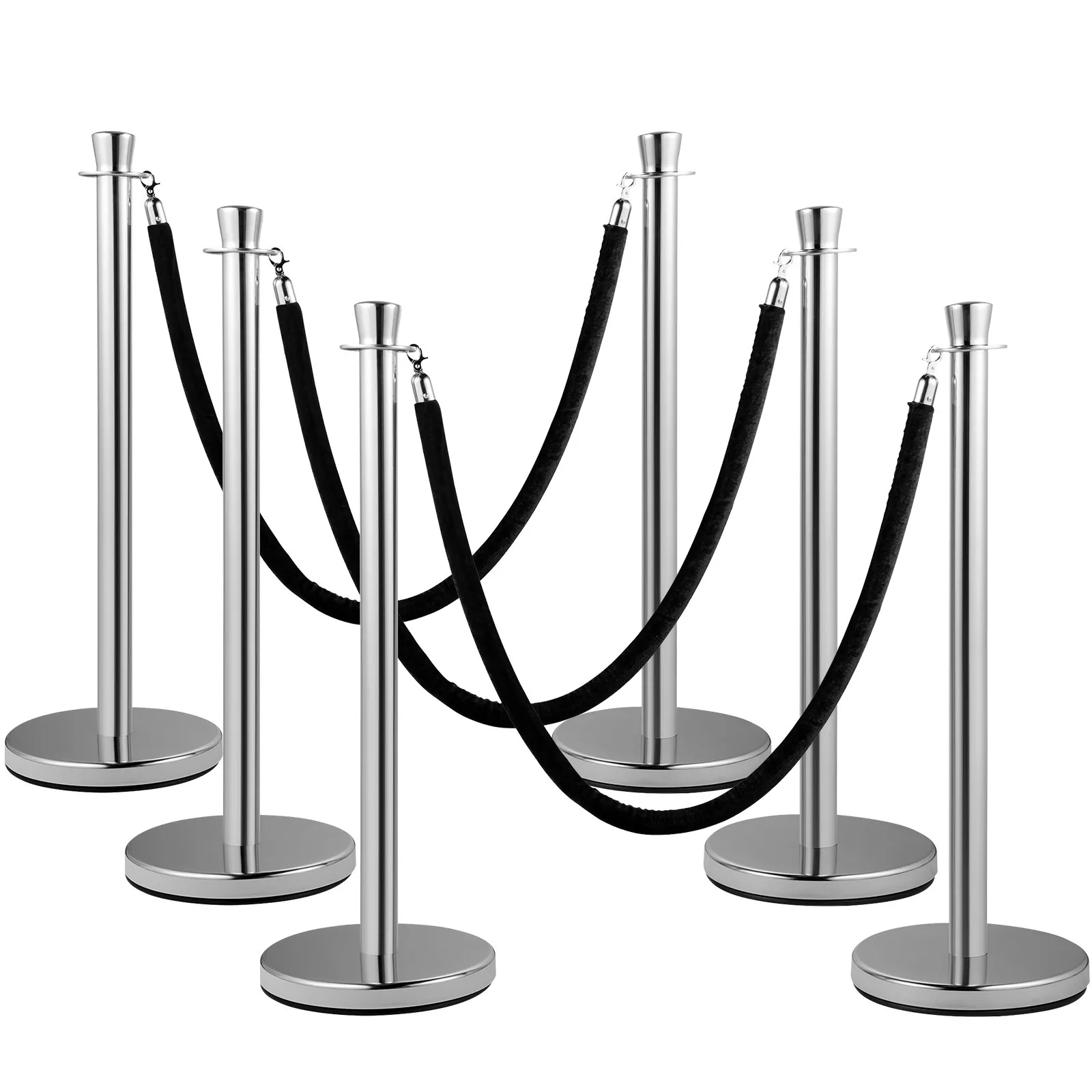 Podpora na reguláciu davu, 2-dielna sada, sada kolíkov s 1,5 m čiernym zamatovým lanom, strieborná zábrana na reguláciu davu so stabilnou betónovou a kovovou základňou – jednoduchá montáž – Obrázok 4