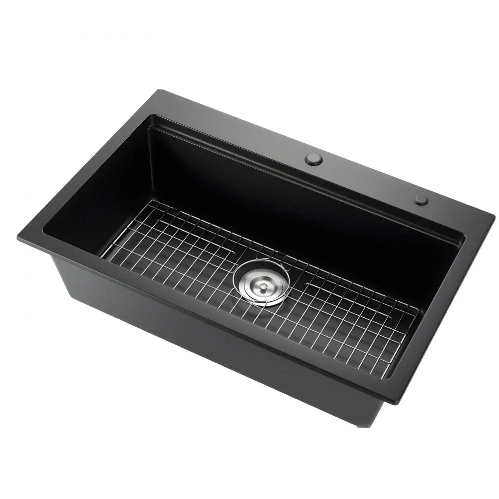 Kuchynský drez Granite (84 x 56 x 25 cm) na povrchovú montáž, vstavaný drez vo vidieckom štýle s príslušenstvom, drez do domácnosti pre obytné automobily, kuchynky na prípravu jedál, bary, čierny – Obrázok 3