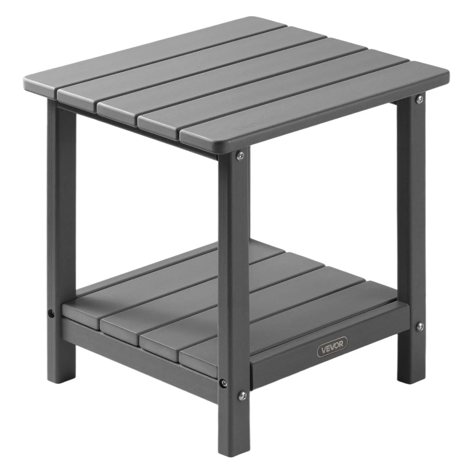 Príručný stolík , plast, 45x38x44 cm, záhradný stôl z HDPE, balkónový stôl s 2 policami, nočný stolík, konferenčný stolík, dekoratívny stolík, vhodný na terasu, k bazénu, na pláž, verandu, do záhrady, sivý