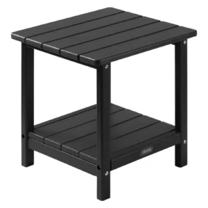Príručný stolík plastový, 45x38x44 cm, záhradný stôl z HDPE, balkónový stôl s 2 policami, nočný stolík, konferenčný stolík, dekoratívny stolík, vhodný na terasu, k bazénu, na pláž, verandu, do záhrady, čierny