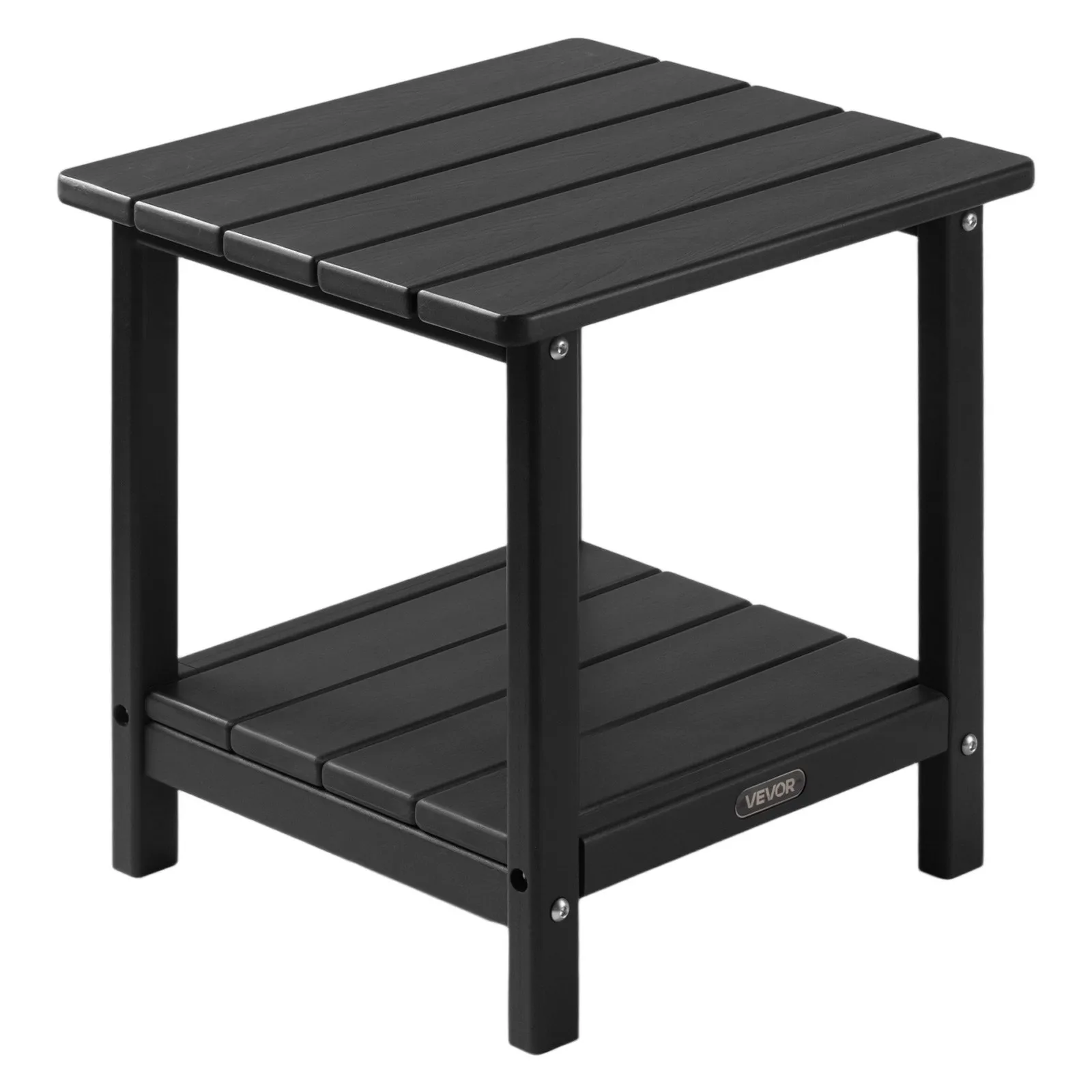 Príručný stolík plastový, 45x38x44 cm, záhradný stôl z HDPE, balkónový stôl s 2 policami, nočný stolík, konferenčný stolík, dekoratívny stolík, vhodný na terasu, k bazénu, na pláž, verandu, do záhrady, čierny