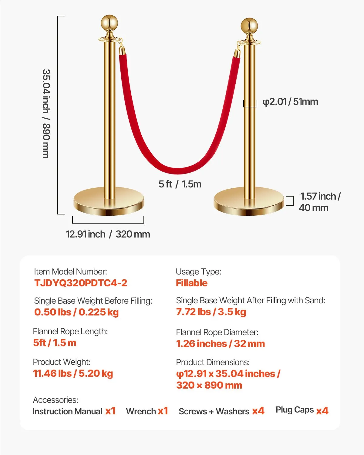 Stĺpiky na reguláciu davu (4 ks) s 2 červenými zamatovými lanami (dĺžka 1,5 m), bariérové stĺpiky z nehrdzavejúcej ocele s dopĺňateľnou základňou pre výstavy, zlaté – Obrázok 5