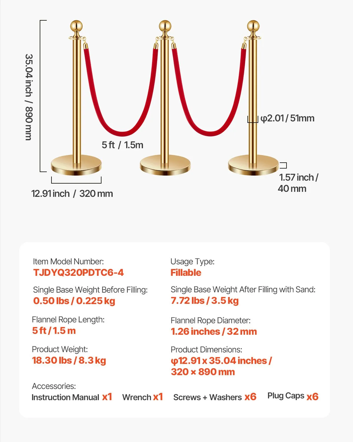 Stĺpiky na kontrolu davu (6 ks) so 4 červenými zamatovými lanami (dĺžka 1,5 m), stĺpiky z nehrdzavejúcej ocele s dopĺňateľnou základňou pre výstavy, zlaté – Obrázok 6