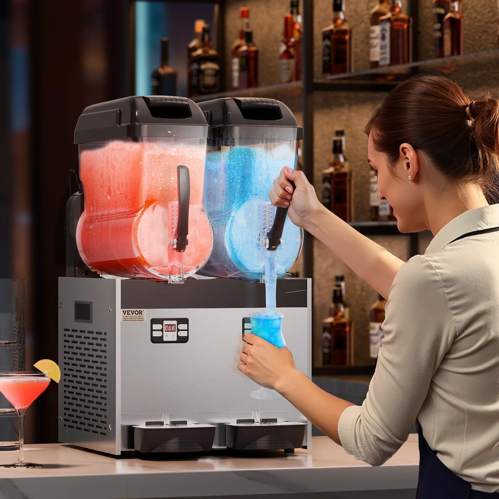 Stroj na ľadovú drť 12l x 2 Dvojitá nádrž Výrobník ľadu na ľad na mrazené nápoje, výrobník smoothie Margarita s objemom 96 šálok pre domáce párty, reštaurácie, kaviarne a bary – Obrázok 5
