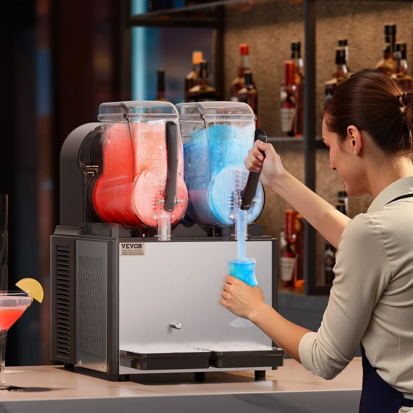 Stroj na ľadovú drť 4l x 2 Dvojitá nádrž na výrobu ľadu na mrazené nápoje, stroj na výrobu smoothie Margarita s objemom 32 šálok pre domáce párty, reštaurácie, kaviarne a bary – Obrázok 3