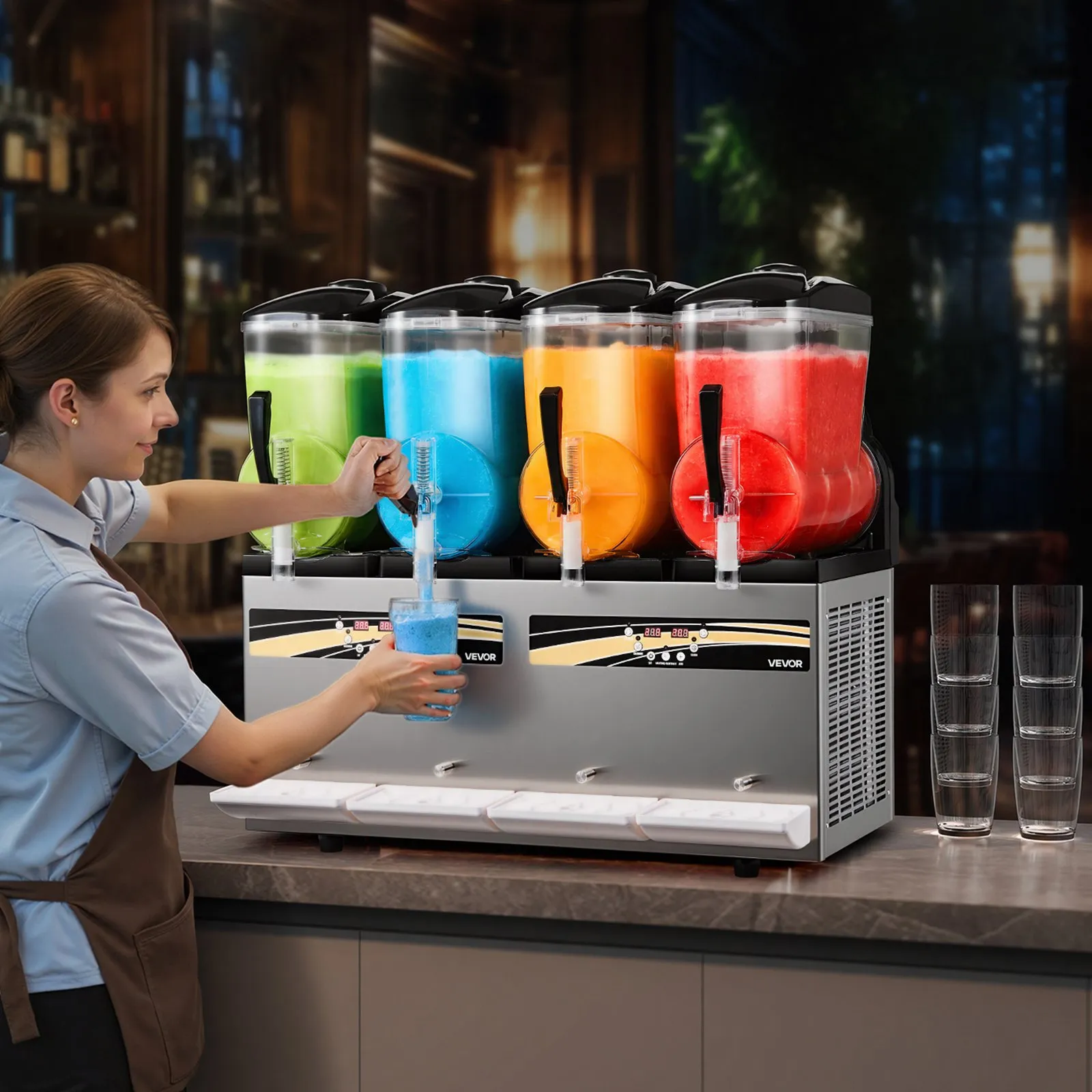 Stroj na ľadovú drť 4 x 12 l, 1650 W Elektrický výrobník margarity so samočistiacou funkciou, Vhodný na mrazené margarity, frappé, mliečne kokteily, šejky – Obrázok 5