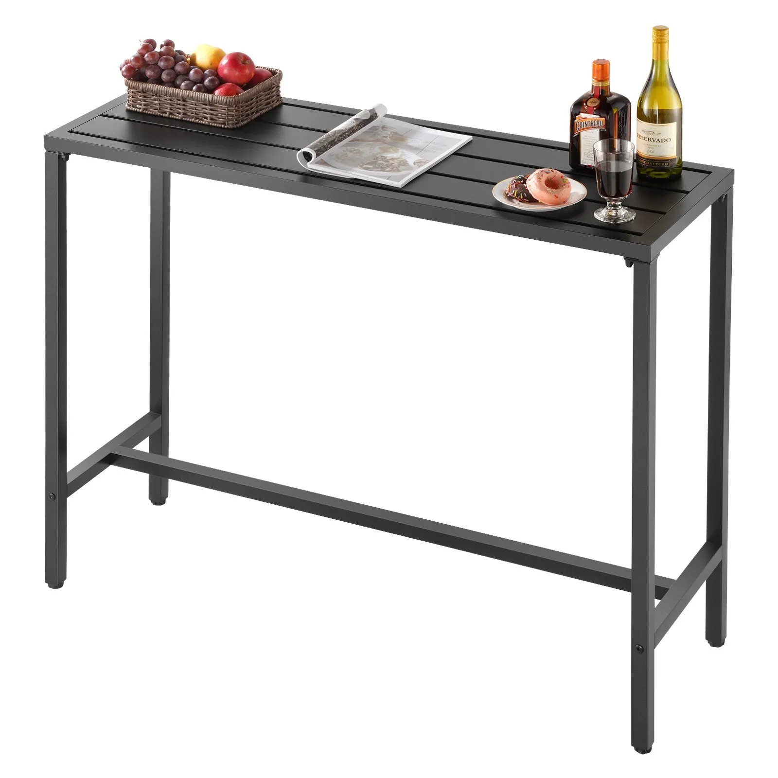 Barový stôl , 1200 x 375 x 980 mm, bistro stôl, stôl na státie s kovovým rámom, obdĺžnikové jedálenské stoly, kuchynský stôl, pultový stôl, párty stôl, záhradný nábytok na balkón, do záhrady, k bazénu