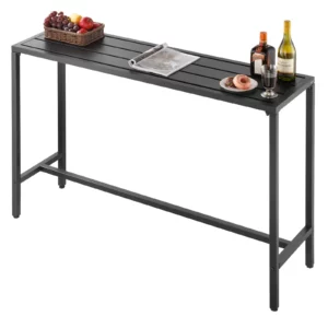 Barový stôl , 1400 x 375 x 980 mm, bistro stôl, stôl na státie s kovovým rámom, obdĺžnikové jedálenské stoly, kuchynský stôl, pultový stôl, párty stôl, záhradný nábytok na balkón, do záhrady, k bazénu