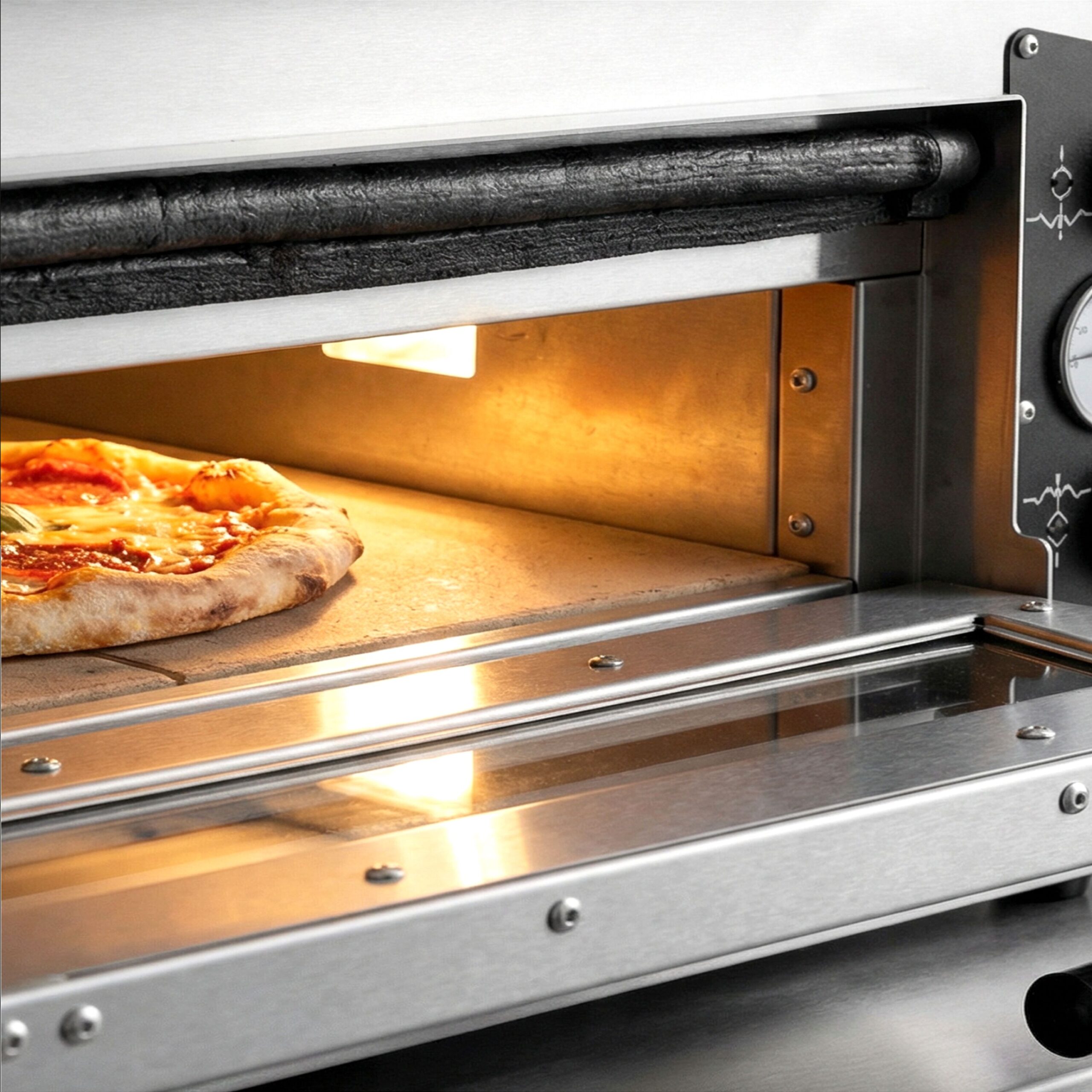 Elektrická viacposchodová pec na pizzu – jednopodlažná – dno zo žiaruvzdorného kameňa – 4 x Ø 30 cm (12 palcov) – trojfázové napájanie – mechanické ovládanie – do 450 °C – Obrázok 8