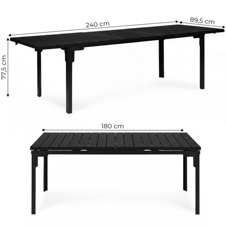 Rozkladací záhradný stôl 180-240 cm, až 12 miest na sedenie, HDPE oceľ, čierny, MultiGarden – Obrázok 2