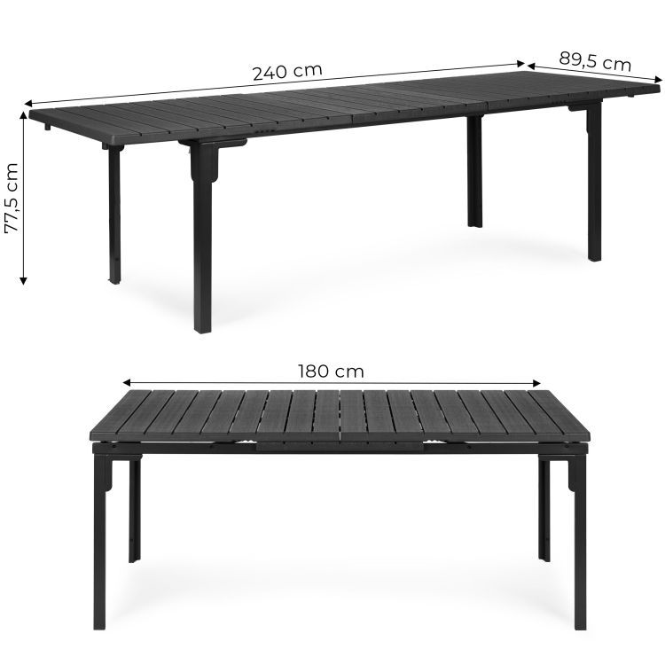 Rozkladací záhradný stôl 180-240 cm, až 12 miest na sedenie, oceľ, HDPE, sivý, MultiGarden – Obrázok 2