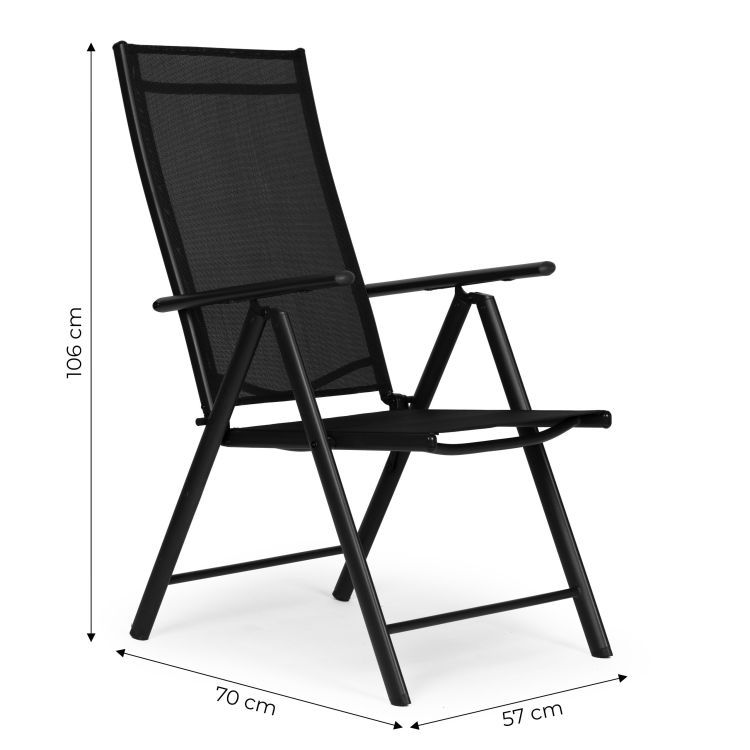Sada 4 skladacích oceľových záhradných stoličiek s nastaviteľným operadlom, čierne, MultiGarden – Obrázok 2