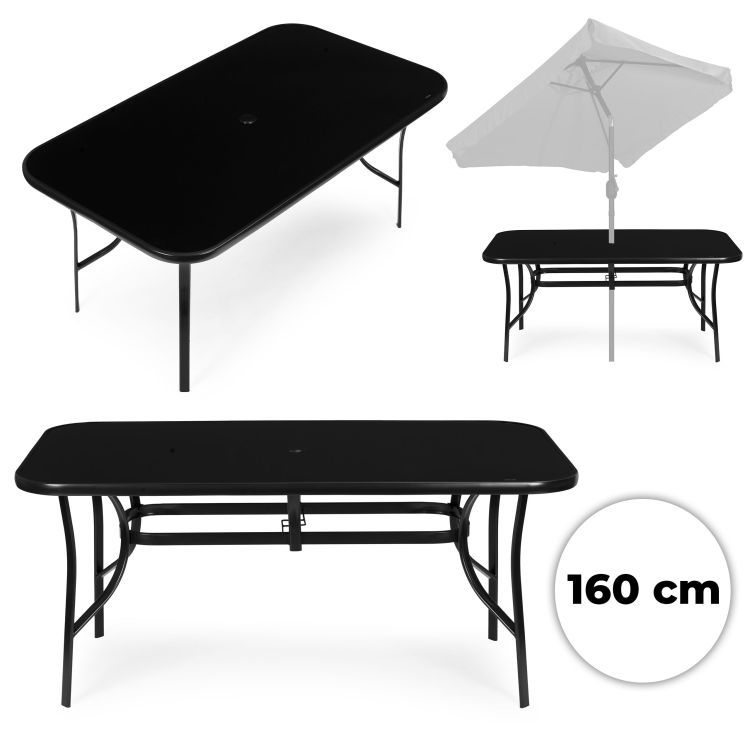 Záhradný stôl 160x90 cm z tvrdeného skla s otvorom na slnečník, čierny MultiGarden – Obrázok 11