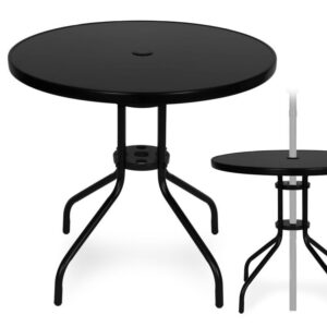 Okrúhly záhradný stôl 60 cm z tvrdeného skla na záhradu, terasu, balkón, čierny MultiGarden