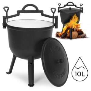 Liatinový smaltovaný kotol 10L, stojaci poľovnícky hrniec, gril na oheň MultiGarden
