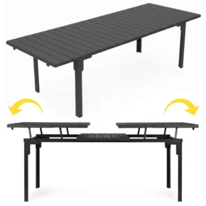 Rozkladací záhradný stôl 180-240 cm, až 12 miest na sedenie, oceľ, HDPE, sivý, MultiGarden