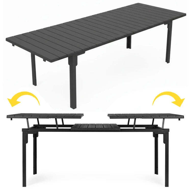 Rozkladací záhradný stôl 180-240 cm, až 12 miest na sedenie, oceľ, HDPE, sivý, MultiGarden
