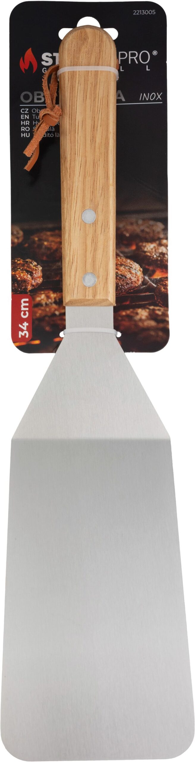 Obracač Strend Pro Grill, na grilovanie a opekanie, s drevenou rúčkou, nerez, 34cm – Obrázok 2