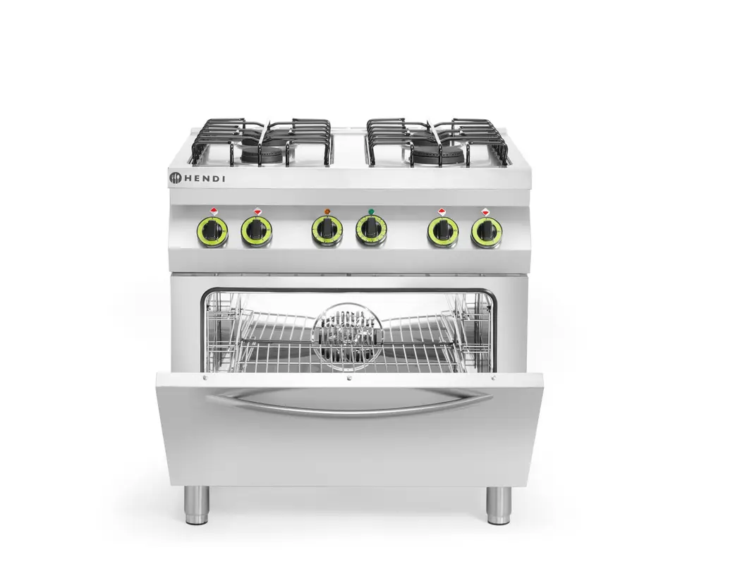 Plynový sporák so 4 horákmi a s elektrickou konvekčnou rúrou GN 1/1, HENDI, Smart, GN 1/1, 230V/3000W, 17000kW, 800x700x(H)900mm – Obrázok 2
