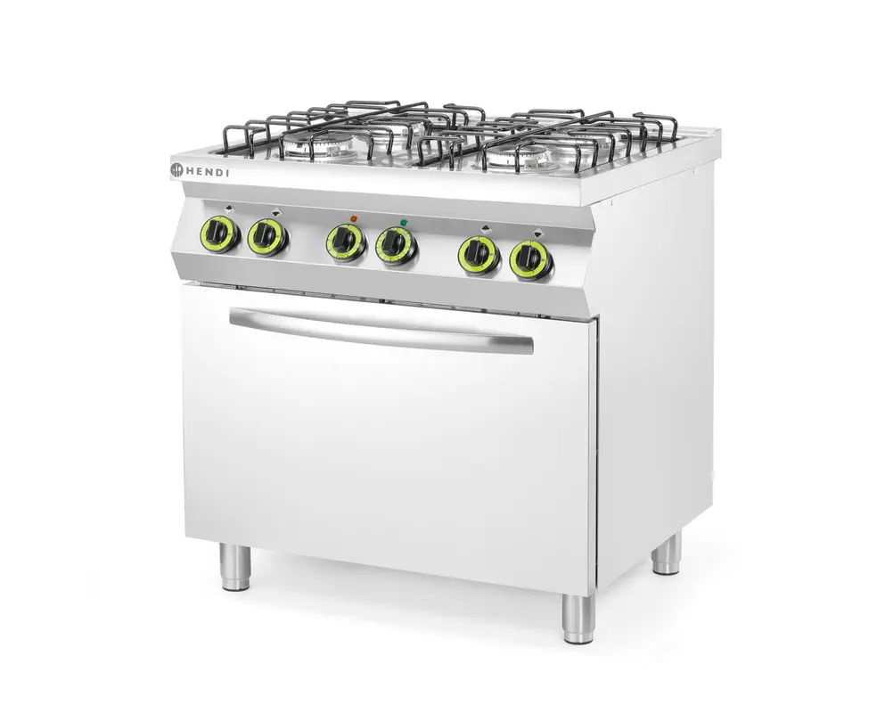 Plynový sporák so 4 horákmi a s elektrickou konvekčnou rúrou GN 1/1, HENDI, Smart, GN 1/1, 230V/3000W, 17000kW, 800x700x(H)900mm