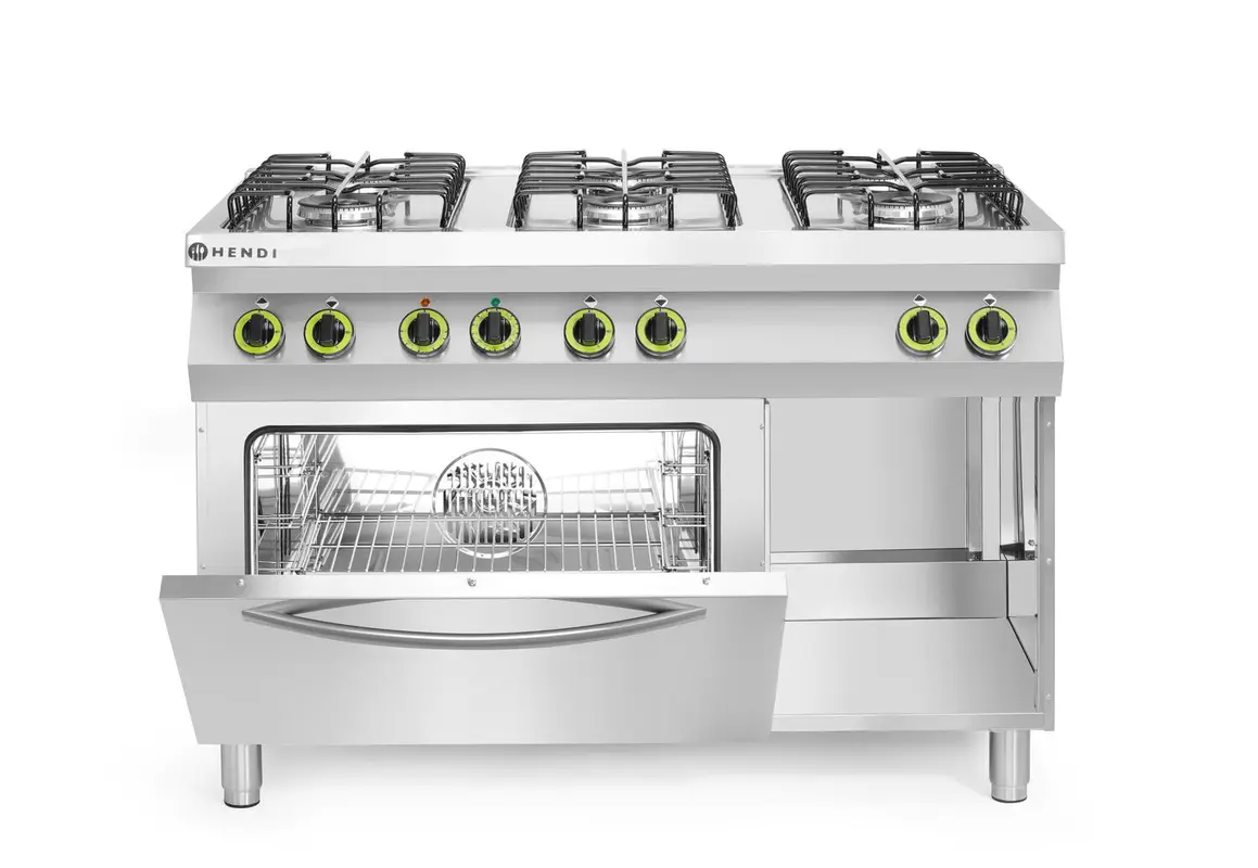 Plynový sporák so 6 horákmi a s elektrickou konvekčnou rúrou GN 1/1, HENDI, Smart, GN 1/1, 230V/3000W, 25500kW, 1200x700x(H)900mm – Obrázok 4