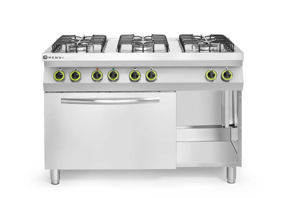 Plynový sporák so 6 horákmi a s elektrickou konvekčnou rúrou GN 1/1, HENDI, Smart, GN 1/1, 230V/3000W, 25500kW, 1200x700x(H)900mm