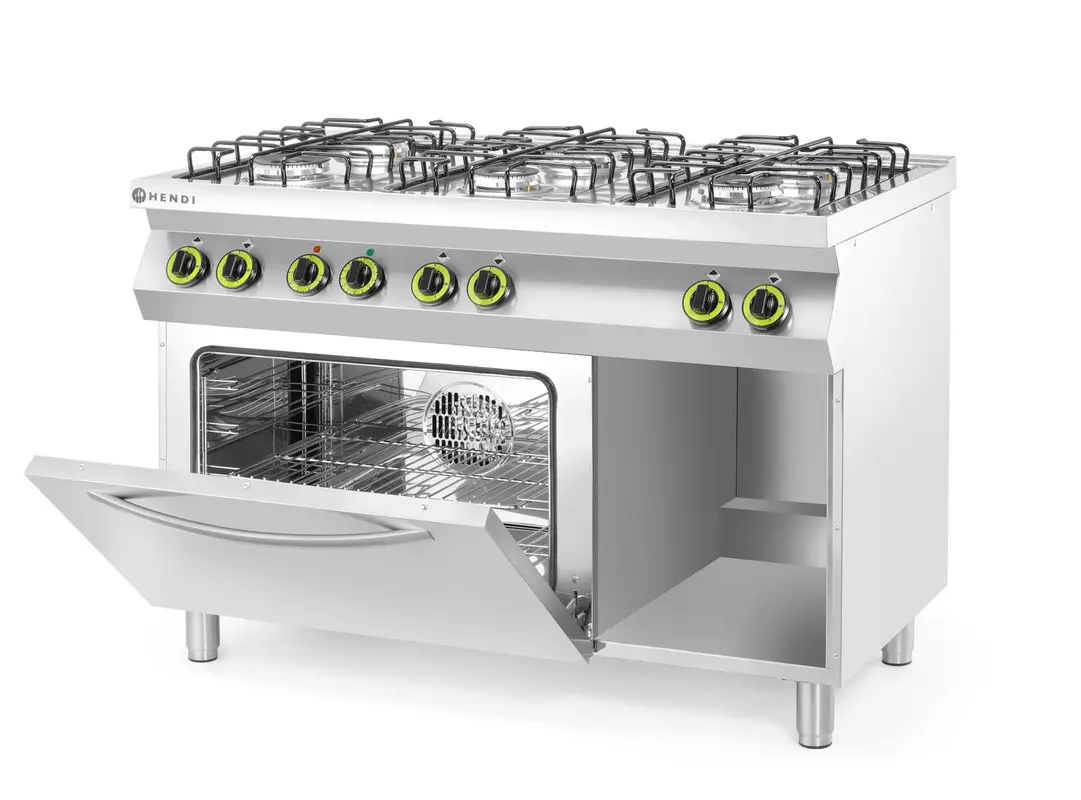 Plynový sporák so 6 horákmi a s elektrickou konvekčnou rúrou GN 1/1, HENDI, Smart, GN 1/1, 230V/3000W, 25500kW, 1200x700x(H)900mm – Obrázok 2