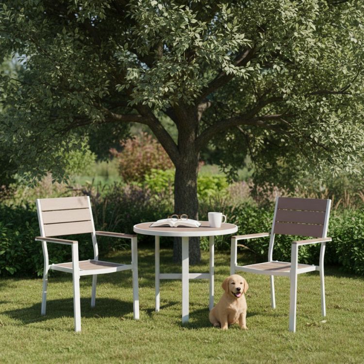 Sada 2 záhradných stoličiek na terasu, balkón, oceľ, HDPE, biela, MultiGarden – Obrázok 4