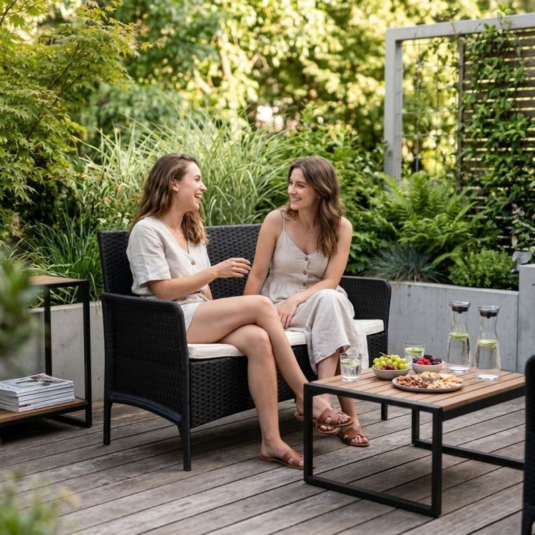 Dvojmiestna pohovka s vankúšom, čierna, MultiGarden – Obrázok 7