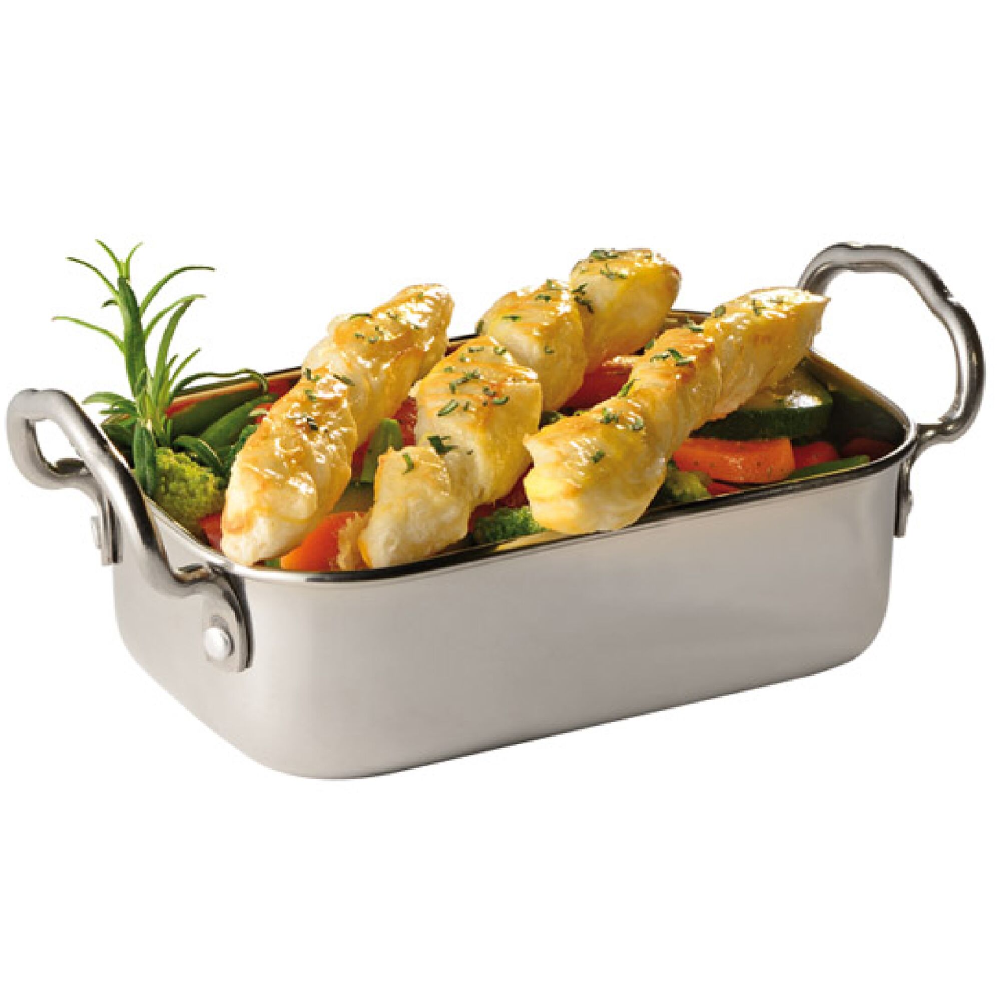 (6 kusov) Mini servírovacia panvica - držiak na občerstvenie - nehrdzavejúca oceľ - 0,5 litra - 145 x 95 mm