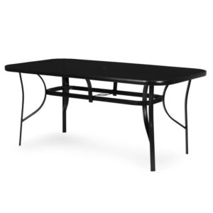 Záhradný stôl 160x90 cm z tvrdeného skla s otvorom na slnečník, čierny MultiGarden