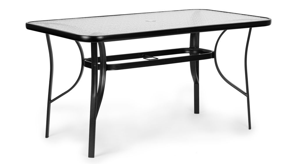 Záhradný stôl 160x90 cm s tvrdeným sklom, veľká doska na záhradnú terasu s otvorom pre slnečník, MultiGarden – Obrázok 4