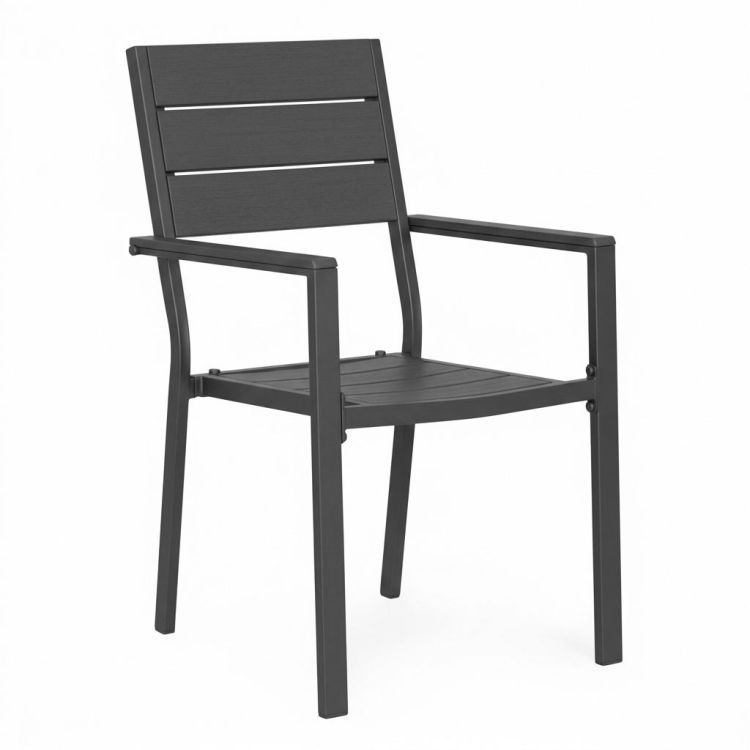 Sada 2 záhradných stoličiek na terasu, balkón, oceľ, HDPE, sivé, MultiGarden – Obrázok 3