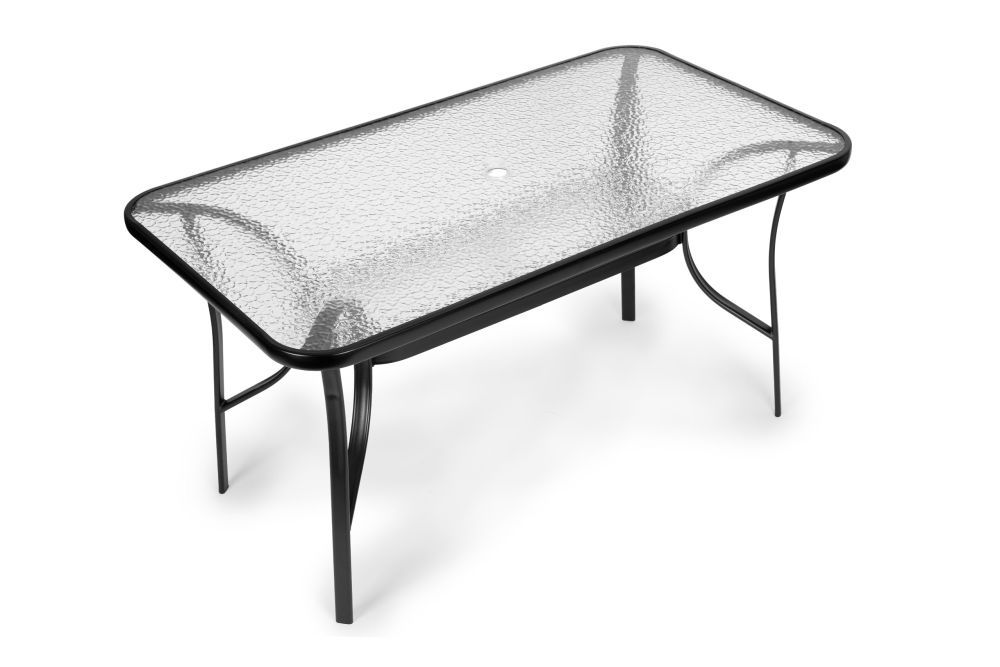 Záhradný stôl 160x90 cm s tvrdeným sklom, veľká doska na záhradnú terasu s otvorom pre slnečník, MultiGarden – Obrázok 3
