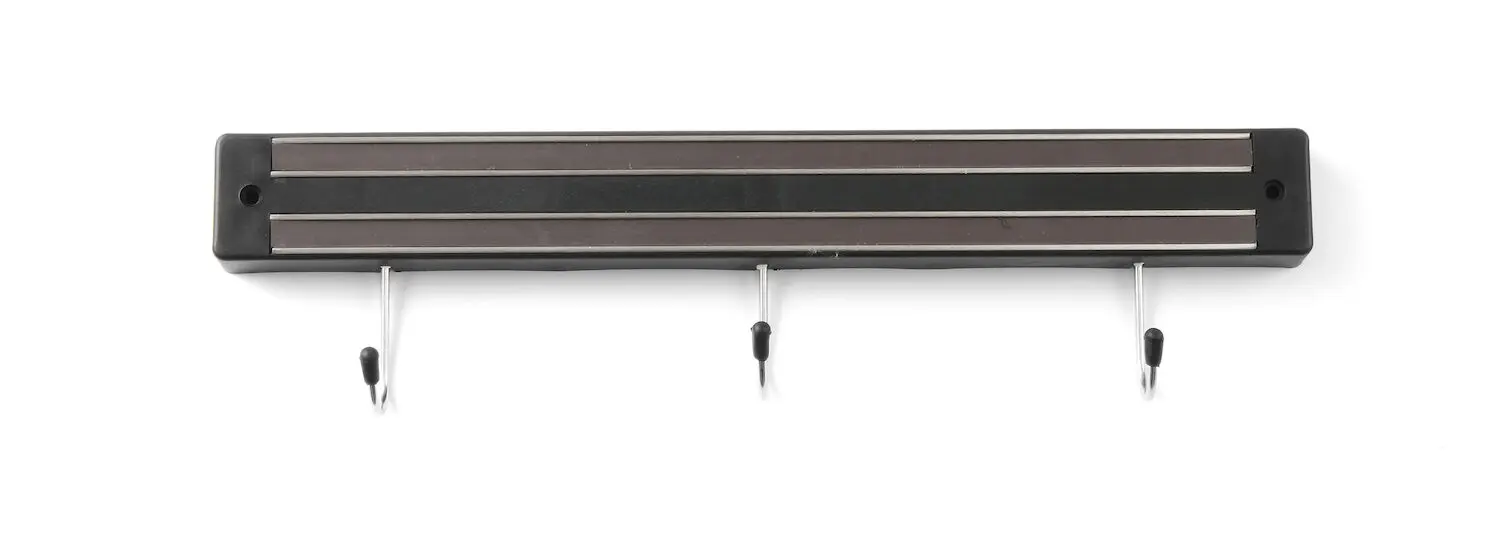 Magnetická lišta s háčikmi, HENDI, 3 háčiky, Čierna, (L)340mm – Obrázok 2