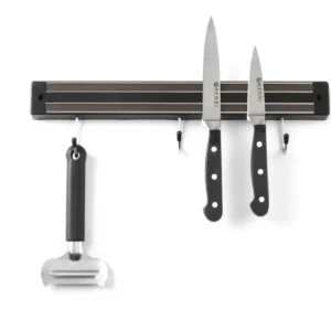 Magnetická lišta s háčikmi, HENDI, 3 háčiky, Čierna, (L)340mm