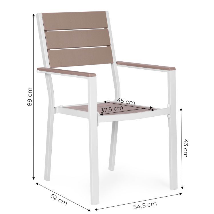 Sada 2 záhradných stoličiek na terasu, balkón, oceľ, HDPE, biela, MultiGarden – Obrázok 2