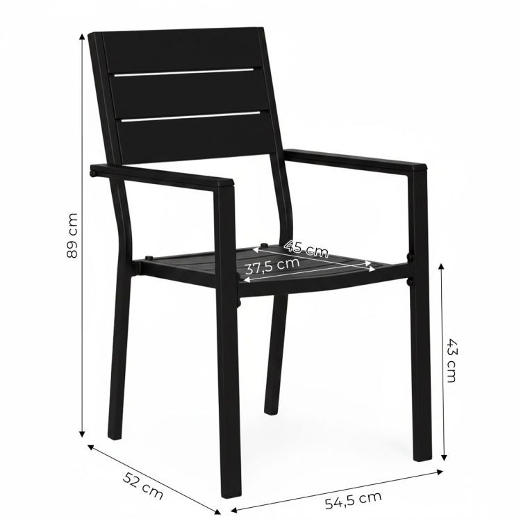 Sada 2 záhradných stoličiek na terasu, balkón, oceľ, HDPE, čierna, MultiGarden – Obrázok 2