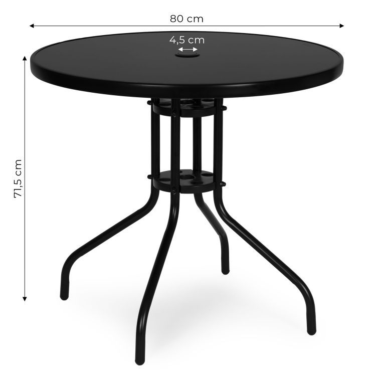 Okrúhly záhradný stôl 60 cm z tvrdeného skla na záhradu, terasu, balkón, čierny MultiGarden – Obrázok 2