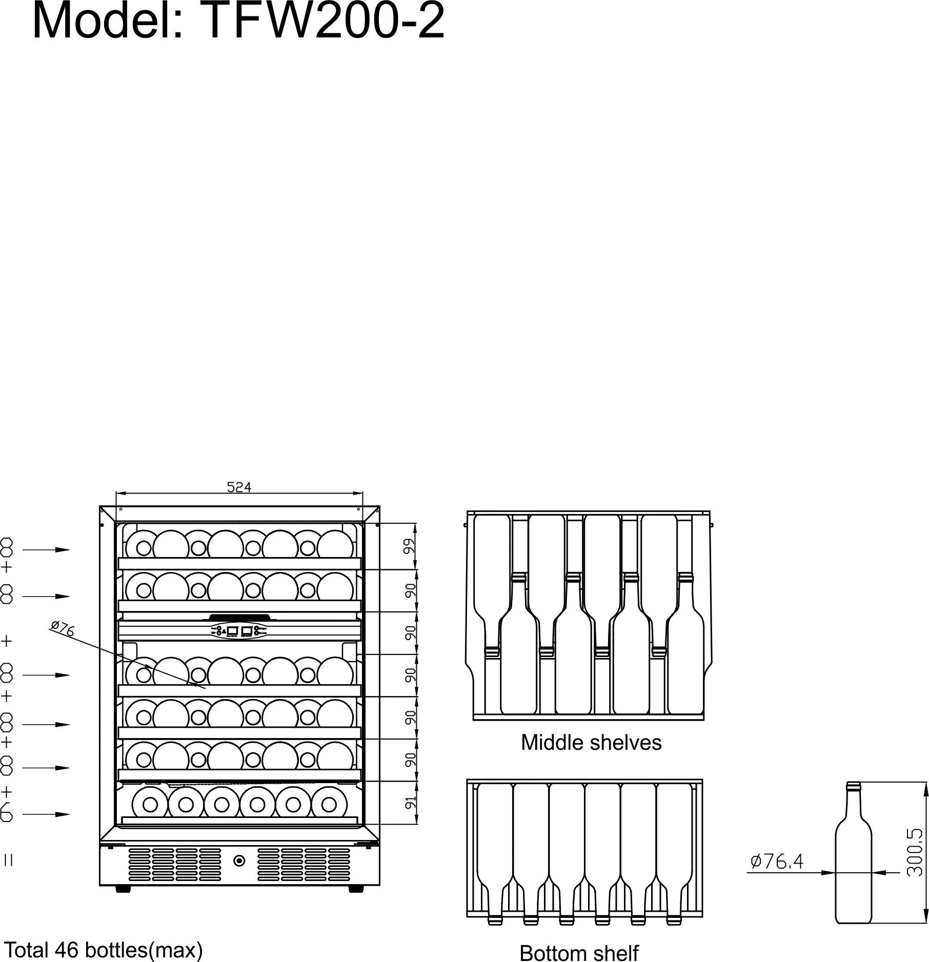 Vinotéka – 131 L/46 fliaš | TEFCOLD TFW 200-2S – Obrázok 5