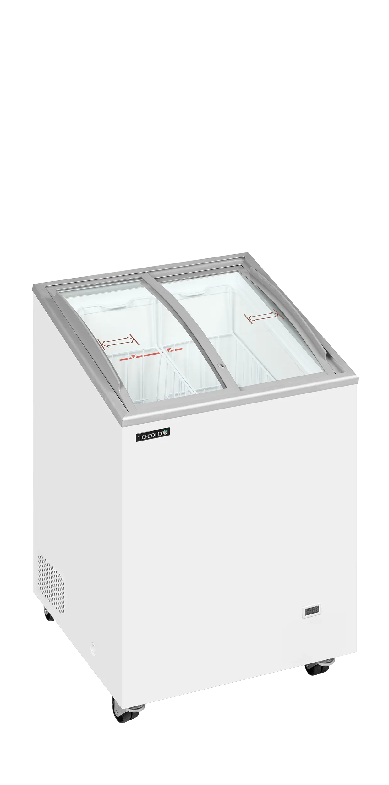 Truhlicová mraznička – presklené oblé veko – 85 L | TEFCOLD IC101SCEB LED