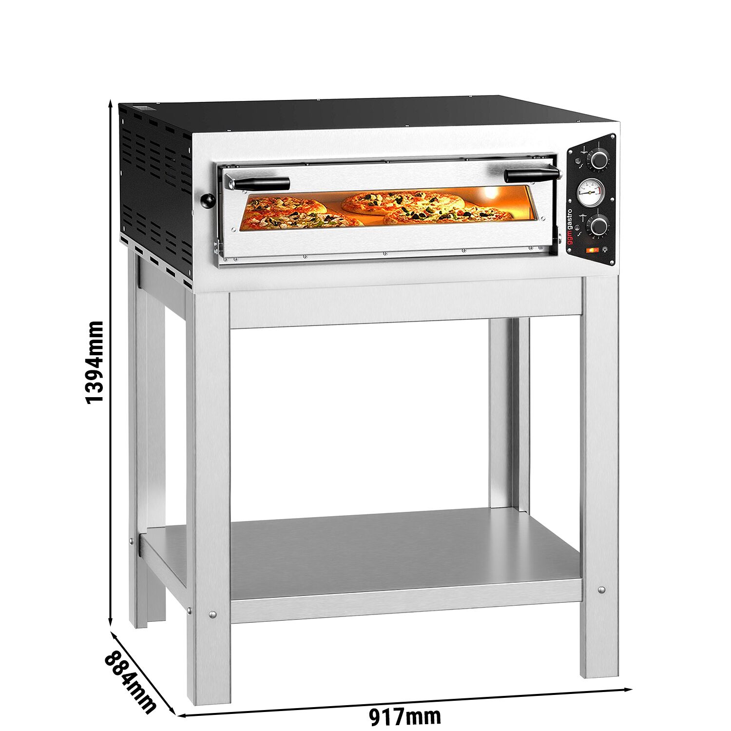 Elektrická viacposchodová pec na pizzu – jednoposchodová – ohňovzdorná kamenná základňa – 4 x Ø 30 cm (12 palcov) – s podstavcom – Obrázok 4