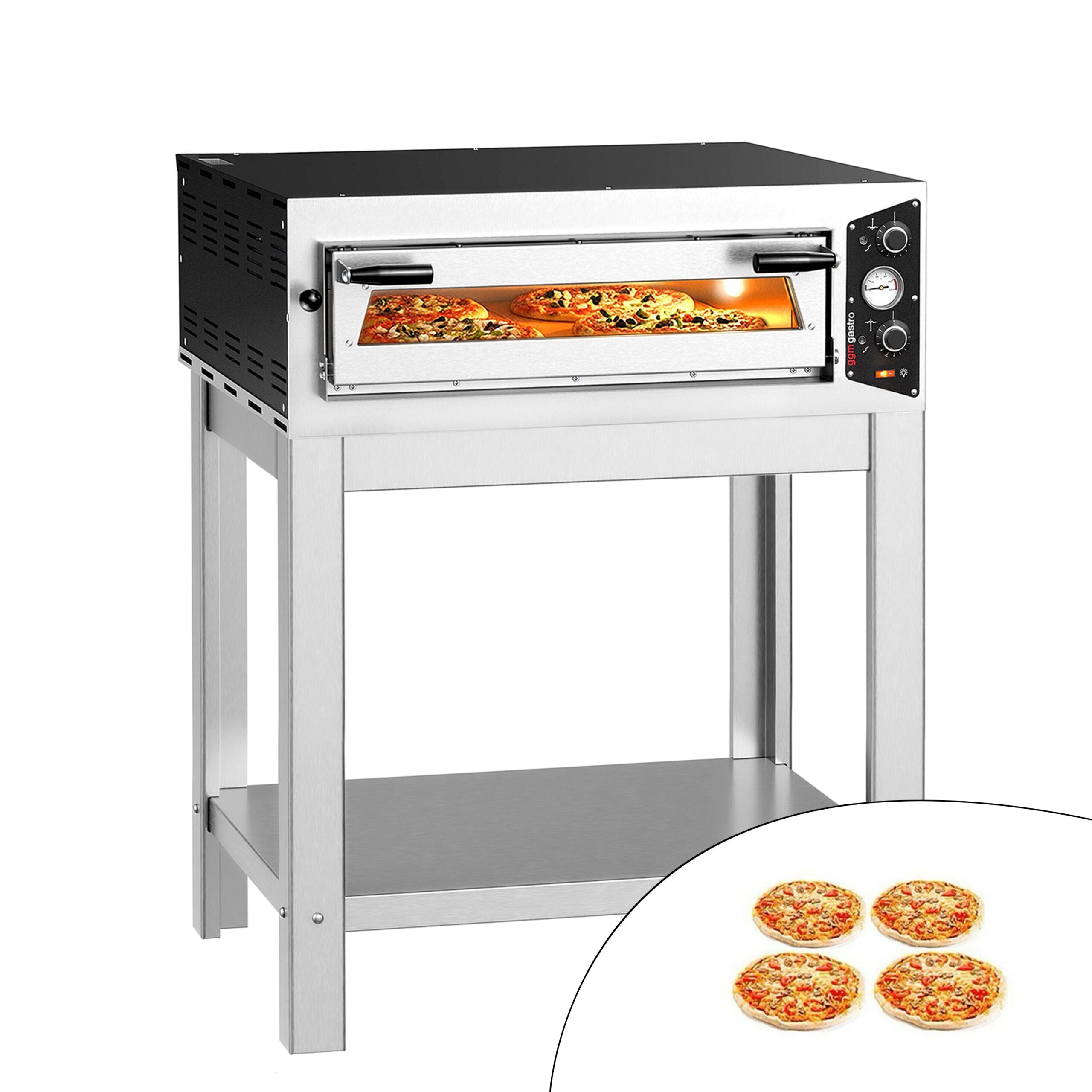 Elektrická viacposchodová pec na pizzu – jednoposchodová – ohňovzdorná kamenná základňa – 4 x Ø 30 cm (12 palcov) – s podstavcom