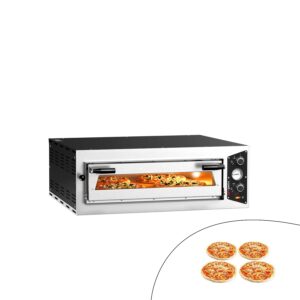Elektrická viacposchodová pec na pizzu – jednopodlažná – dno zo žiaruvzdorného kameňa – 4 x Ø 30 cm (12 palcov) – trojfázové napájanie – mechanické ovládanie – do 450 °C