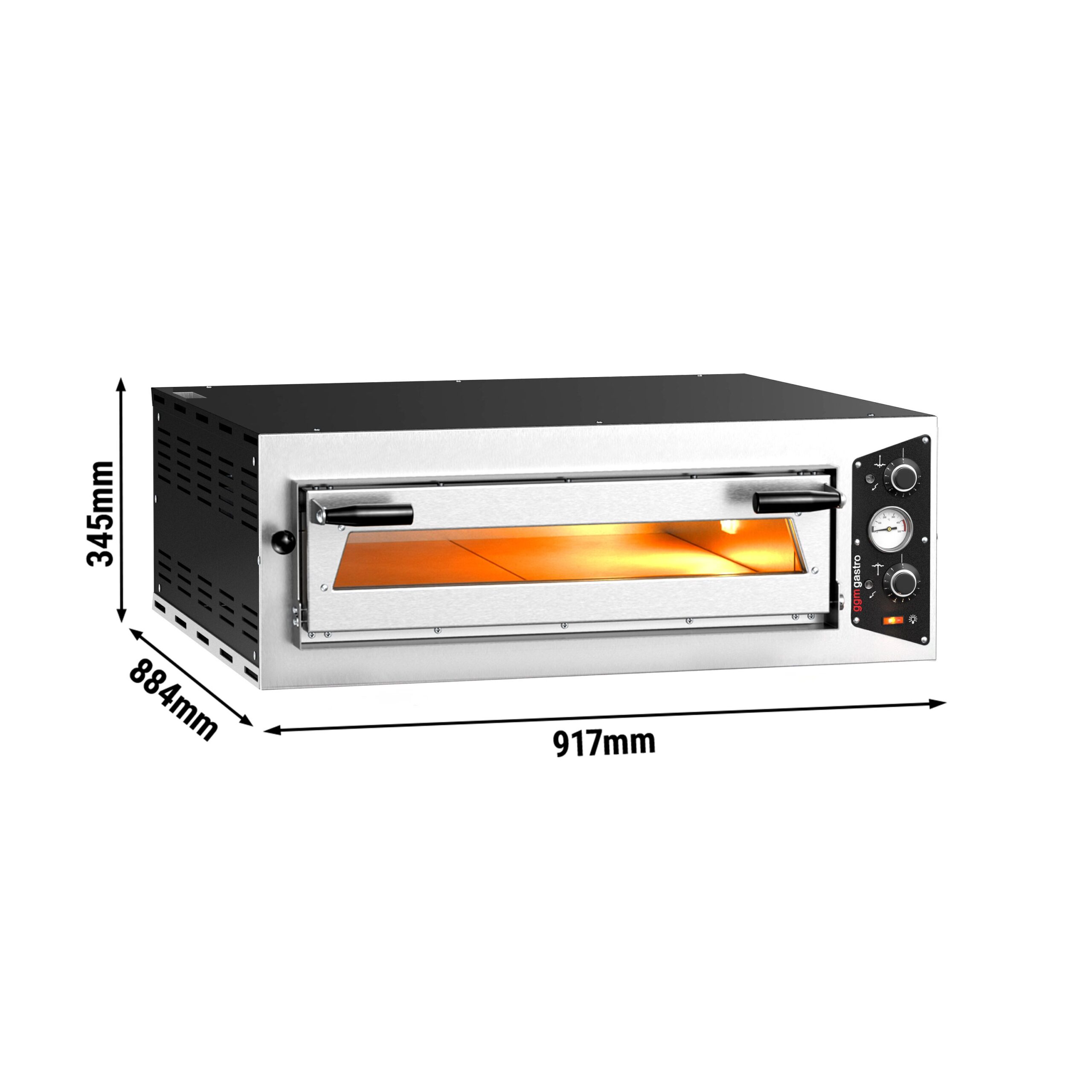 Elektrická viacposchodová pec na pizzu – jednopodlažná – dno zo žiaruvzdorného kameňa – 4 x Ø 30 cm (12 palcov) – trojfázové napájanie – mechanické ovládanie – do 450 °C – Obrázok 2