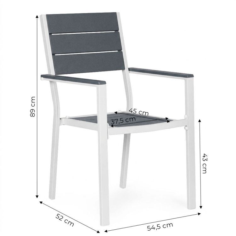 Sada 2 záhradných stoličiek na terasu, balkón, oceľ, HDPE, sivobiele, MultiGarden – Obrázok 2