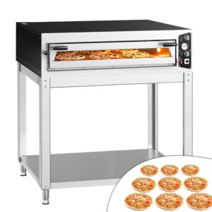 Elektrická viacposchodová pec na pizzu – jednopodlažná – dno zo žiaruvzdorného kameňa – 9 x Ø 34 cm (13,4 palca) – 230 V, trojfázový prúd – mechanické ovládanie – do 450 °C – vrátane stojana