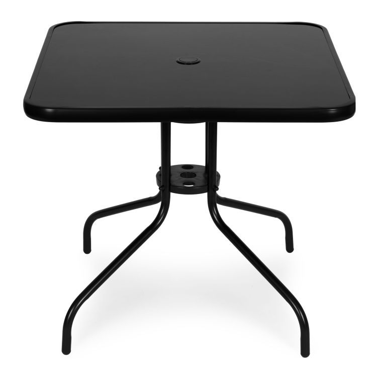 Štvorcový záhradný stôl 80 cm, tvrdené sklo, otvor na slnečník, čierny, MultiGarden – Obrázok 3