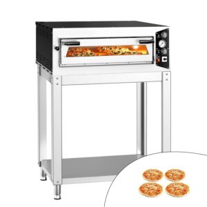 Elektrická viacposchodová pec na pizzu – jednoposchodová – ohňovzdorný kameň na pizzu – 4 – Ø 35 cm (13,8 palca) – mechanické ovládanie – do 450 °C – vrátane podstavca