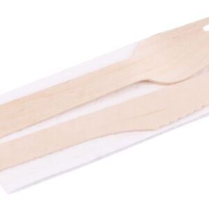 Príbor MagicHome Woodline ECO, drevený, nôž, vidlička, servítka, 100% Natural